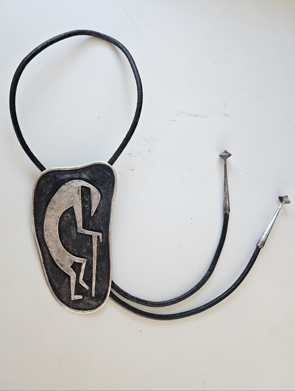 Massive Native American Navajo Silver Kokopelli Bolo Tie Modern Abstract MCM